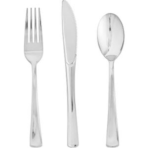 SUT 600PCS Silver Plastic Silverware, Plastic Silverware Heavy Duty, Disposable Cutlery, 200 Forks,200 Spoons, 200 Knives for Party