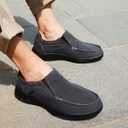 XPACS Men's Orthopedic Comfy Slippers, Stylish Arch Support Casual Shoes for Plantar Fasciitis Recovery, Non Slip Canvas Shoes for Heel and Foot Pain Relief (9.5, W2-black)