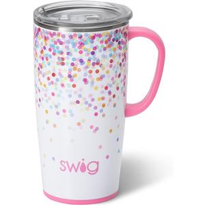 Swig Life 22oz Travel Mug, Insulated Tumbler with Handle and Lid, Cup Holder Friendly, Dishwasher Safe, Stainless Steel, Travel Coffee Cup, Insulated Mug with Lid (Confetti)