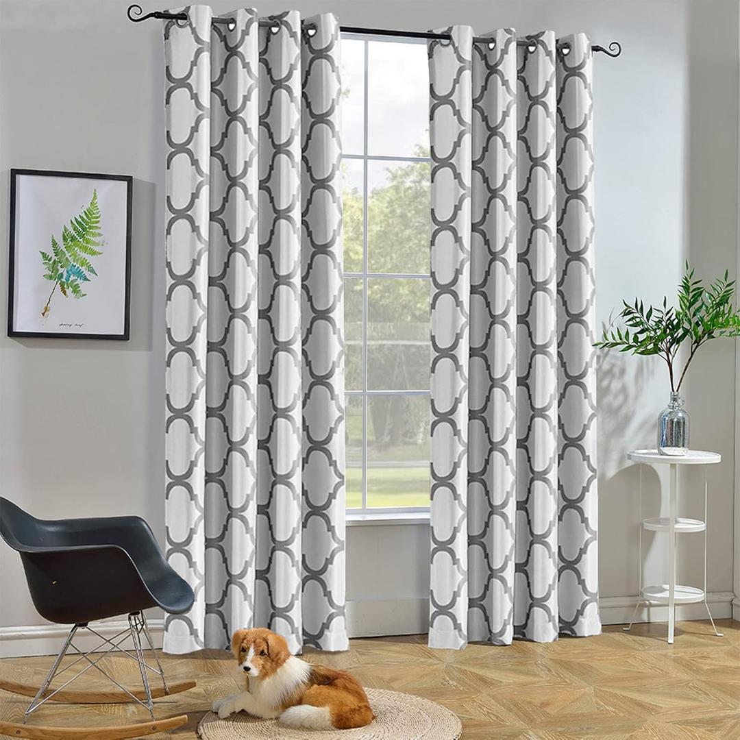 Melodieux Moroccan Fashion Room Darkening Blackout Grommet Curtain for Living Room/Bedroom, 52 by 72 Inch, Off White/Grey (1 Panel)