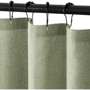 MIULEE Linen Shower Curtain with 12 Metal Hooks Washable Country Boho Farmhouse Heavy Buttonhole Fabric Shower Curtain Set Thick Cloth Neutral Waterproof Curtains for Bathroom W72*L72, Sage Green