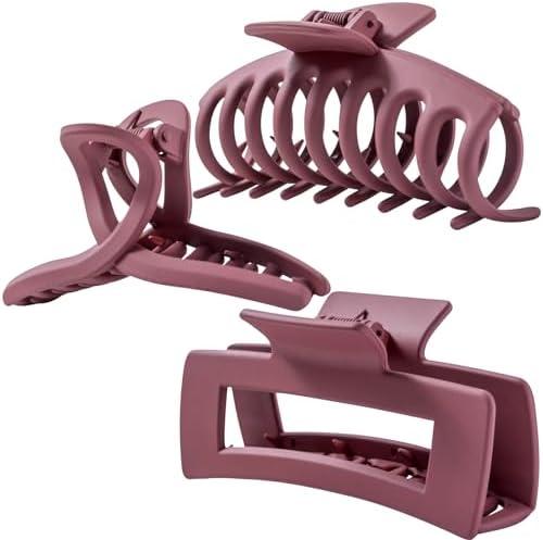 Burgundy Large Hair Claw Clips for Thick/Fine/Thin Hair, Strong Holding Teeth Interlocking Maroon Women Jaw Clips 3 Count Set-Oxblood