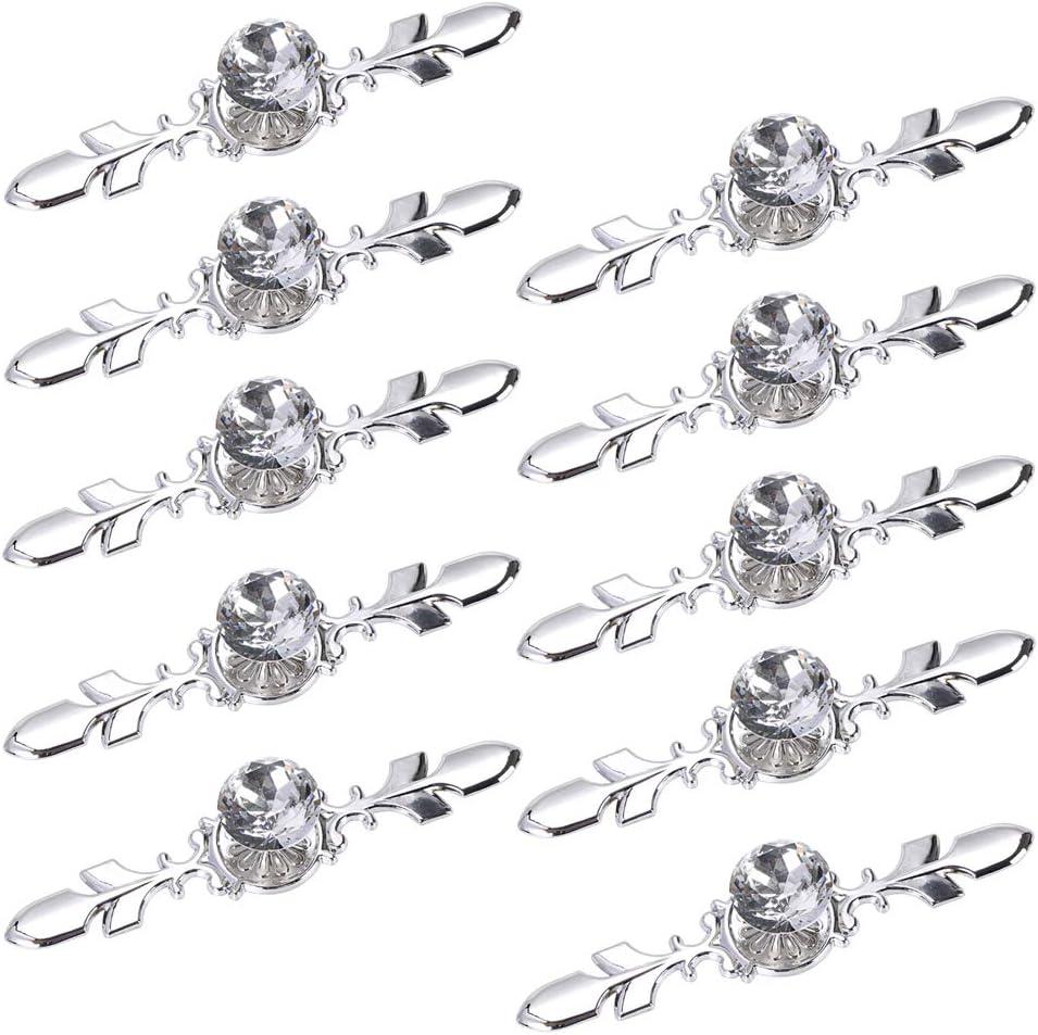 Sumnacon Drawer Dresser Knobs Pull Handles - Crystal Glass Diamond Decorative Knobs with Plate, Cabinet Cupboard Door Knobs with Screws for Kitchen Bathroom Office Decoration Pack of 10 (4.7 Inch, Silver)