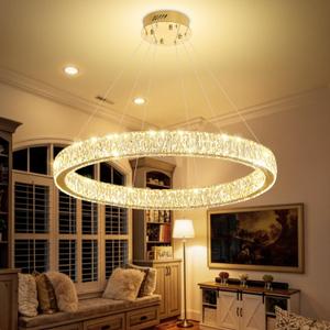 Modern LED Gold Ring Chandelier 31.5" Dimmable Adjustable Crystal Ring Pendant Light for Dining Room Living Room