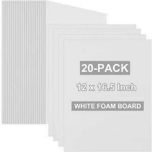 20 Pack White Foam Boards 12x16.5 inch, 3/16" Thick Foam Core Board for Projects, White Bulk Poster Board for Signboards, A3 Styrofoam Boards Sheets Perfect for Crafts, Art, Display