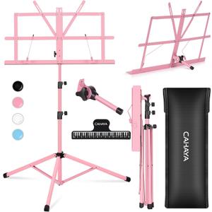 CAHAYA Portable Sheet Music Stand: Dual Use Desktop Book Holder Folding Lightweight Extra Stable Reinforced with Carrying Bag and Clip for Students Musicians Height Adjustable up to 54.3" CMS0204P