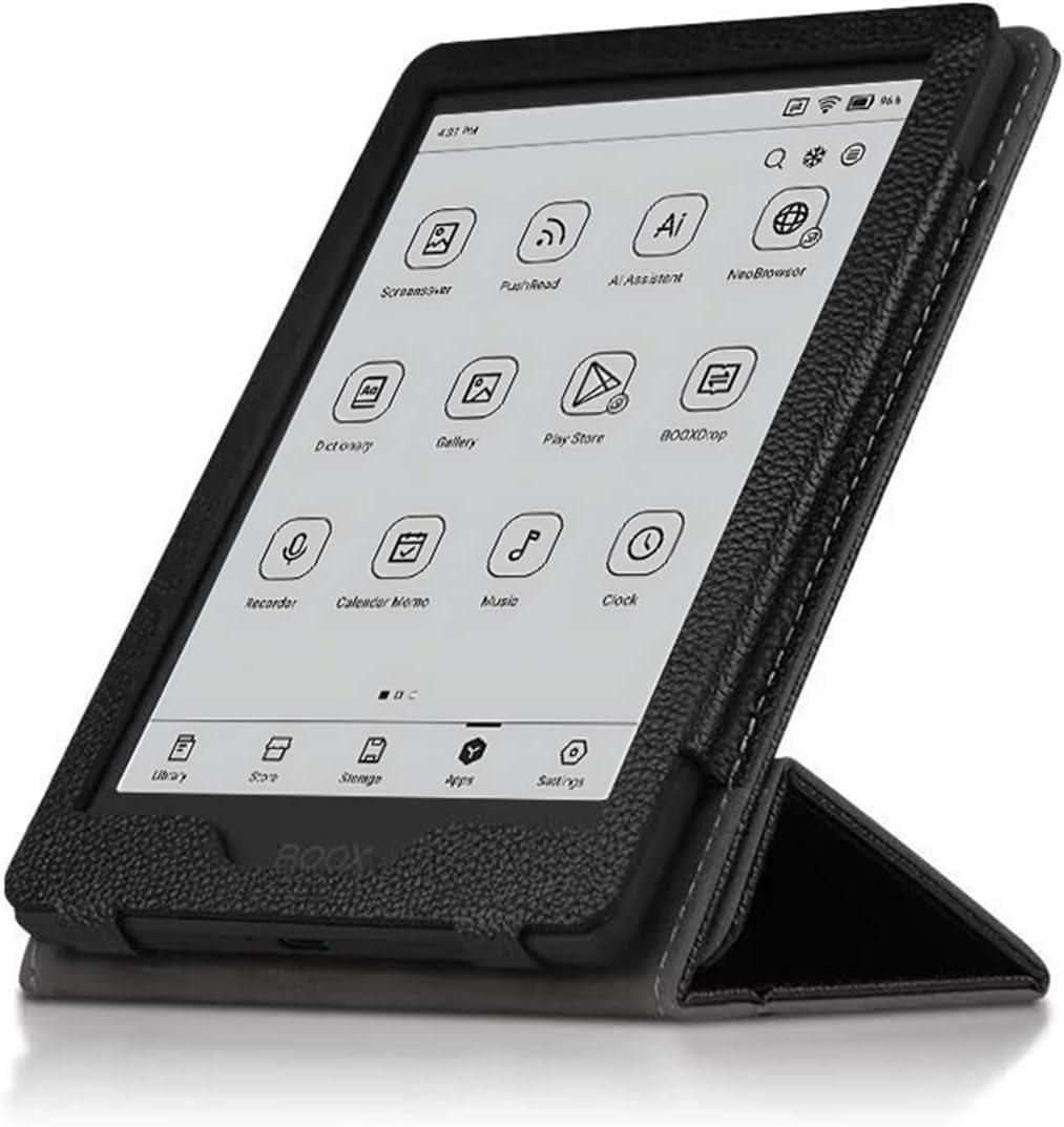 Case for Onyx BOOX GO 6 The 6" ePaper ReaderPremium Leather Business Folio Stand Cover with Hand Strap for Ebook, Black