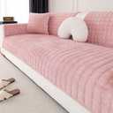 Velvet Couch Cover, Washable Sectional Sofa Cover, Anti Slip Sofa Slipcover for 3 Cushion Couch Sofa L Shaped Armrest Backrest, Furniture Protector Covers for Pets Kids (1PC,Pink,36"63")