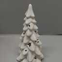 Nuogo 3 Pcs Lighted Ceramic Christmas Tree Decorations White Ceramic Christmas Table Centerpiece Porcelain Xmas Tree Figurines for Xmas Tabletop Home Decor Gifts