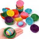 Yinkin 24 Pcs 2.4 Inch Mini Bird Nest Decor Artificial Birds Nest for Craft Gift Small Egg Holder Bulk, 6 Color for Wedding Spring Party Yard Patio Garden Tree Home DIY Basket, Bee Bird House Decor