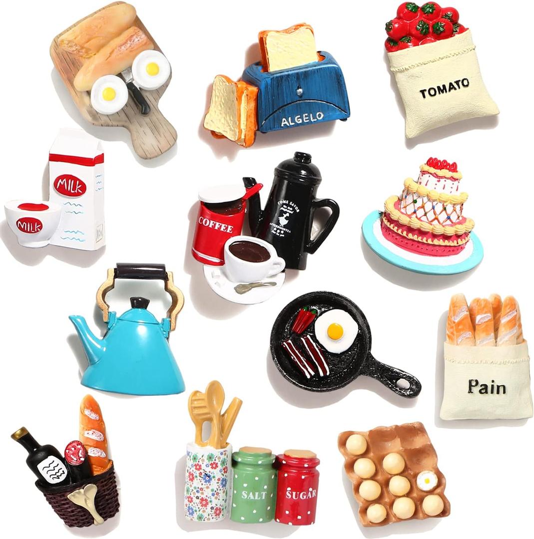 12pcs Food Fridge Magnets for Fridge Fun Cute Magnet Refrigerator Stickers for Kitchen Magnet Decorative Strong Resin Magnets Home Decor Office