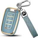 QBUC for Hyundai Key Fob Cover with KeychainCompatible with Hyundai Sonata Azera Elantra Equus Kia Optima Sorento Forte Soul Genesis Old Smart Key (Gold Edge,Blue)