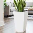 Worth Garden 20" Tall Planters Set of 2 Large White Tapered Plastic Flower Pots for Indoor & Outdoor Use Modern Plant Containers with Drainage Holes Ideal for Front Porch, Patio, Balcony