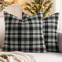 MIULEE Fall Set of 2 Scottish Tartan Plaid Throw Pillow Covers Farmhouse Classic Decorative Outdoor Square Cushion Cases for Halloween Thanksgiving Decor Sofa Couch 16x16 Inch, Black and White