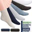 Pembrook Frill Knit Diabetic Socks for Women & Men with Bamboo Viscose - 6 Pairs Non Binding Wide Neuropathy Socks for Women