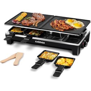 CUSIMAX Raclette Grill, Electric Grill, Reversible 2 in 1 Non-stick Grill & Griddle Plates, Portable Korean Grill with 8 Paddles & Shovels, Black New Model
