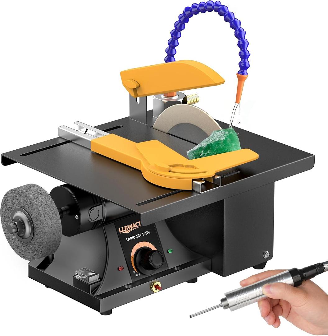 350W Lapidary Saw Benchtop Cutting&Engraving Machine,Variable Speed 0-10000 RPM with Water Cooling,Complete Kit for Wood Acrylic Stone Metal,Includes Diamond Blades,Flex Shaft,Polishing Wheels