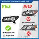 Headlights W/Bulbs for 2008-2012 Honda Accord 4Dr Headlamp Replacement Driver & Passenger Side, NOT fit coupe models or Crosstour models