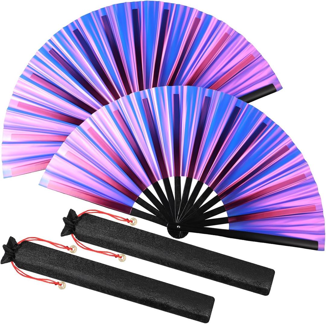 Maitys Large Rave Fan Clap Fans for Line Dancing Large Holographic Folding Hand Fans for Men and Women, Festival, Tai Ji, Kungfu, Martial Art, Gifts, Party (Laser Purple)