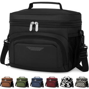 Vankor Lunch Box for Men Women, Insulated Lunch Bag Reusable Leakproof Cooler Lunch Tote Bag with Adjustable Shoulder Strap for Work Office Picnic Beach Travel, Black