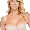 Rosme Women's Balconette Bra with Push Up Effect â€“ Plus Size Sexy Lace Demi Half Cup Bra â€“ Lightly Padded Underwired Low Cut Mesh Design Grand, Beige, Size 36C