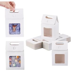 28 Pcs Paper Gift Bags, White Paper Bags with Transparent Window Flower Bouquet Bags with Handles Reusable Bags for Mothers Day Wedding Party Anniversary Bridal Shower Housewarming