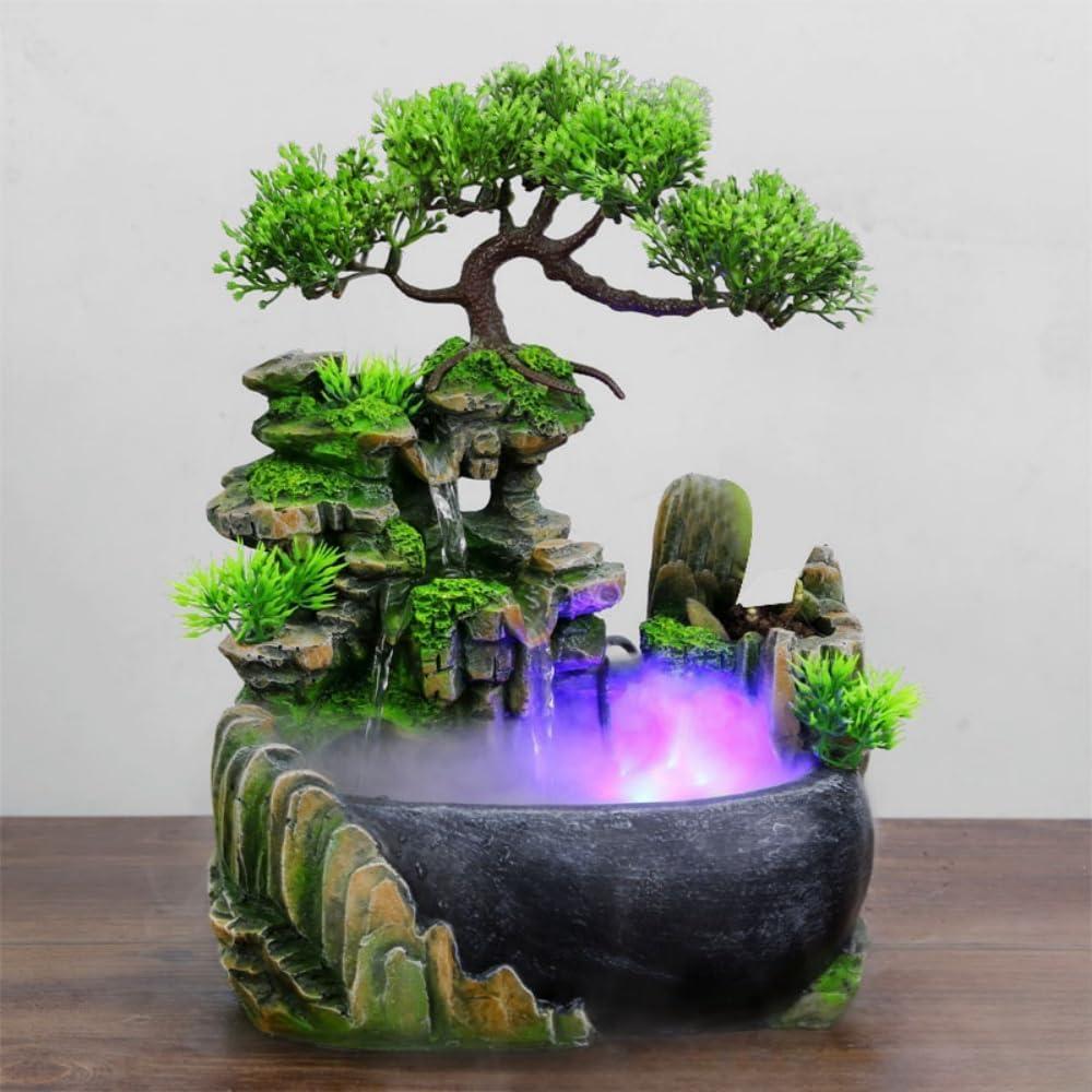 Indoor Tabletop Fountains  Rockery, Water, Waterfall, Plants, Desktop Fountain, atomizing humidifier Fountain, Home Office Desktop Decorations, Automatic Pump with Power Switch