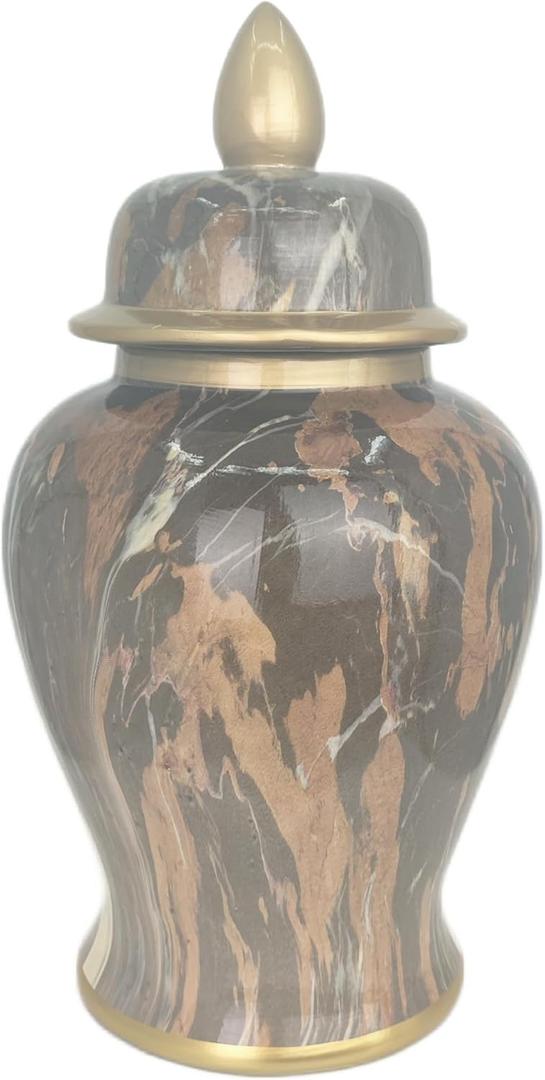 Marble Pattern Ceramic Ginger Jar with Lid Decorative Temple Jar for Home Office Table Living Room Bedroom Decoration