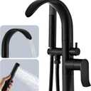 Free Standing Bathtub Faucet Tub Filler Stand Alone Black, Waterfall Floor Mount Brass Standing Tub Faucet with Hand Sprayer