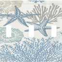 Decorative Light Switch Plate Covers Blue Starfish Coral Seaweed 3 Gang Light Switch Cover Plate Triple Toggle Wall Plate Outlet Covers for Bathroom Bedroom Decor