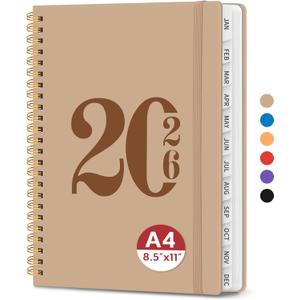 2026 Planner, Weekly and Monthly Calender Planner, Jan 2026 to Dec 2026, Hardcover 2026 Calendar Book with Tabs & Inner Pocket, Office Home School Supplies for Women & Men - A4 (8.5" x 11"), Oat Brown
