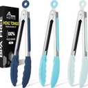 Hotec Mini Silicone Kitchen Tongs for Cooking - 7-Inch Small Serving Tongs with Silicone Tips, Set of 3 (Blue)
