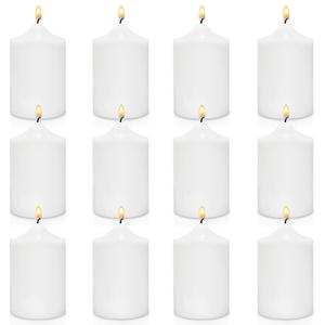 12 Pack 2x3 Inch White Pillar Candles, 22 Hours Dripless Smokeless Unscented Candles for Home Weddings Restaurant Spa Church and Emergency