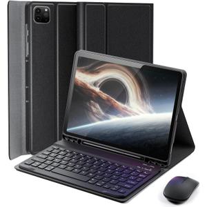 for iPad Air 13 inch (M2-2024, M3-2025) Case Keyboard and iPad Pro 12.9 inch (6th, 5th, 4th, 3rd Generation) Keyboard Case Built-in Pencil Holder with Mouse - Black