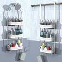 Heavy duty shower caddy hanging; 3 tiers supper large plastic shower basket over the showerhead; never rust baskets over the door, shower organizer for bathroom without tools, White