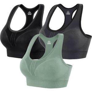 Heathyoga High Impact Sports Bras for Women High Support Padded Sports Bra Pack Racerback Bras for Women Workout Bra Sets (Medium, 3 Packs-black+grey+green)