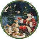 3 x TNVDFNBR Vintage Christmas Round Wall Art Decor, Winter Holidays Painting, Rustic Farmhouse Winter Circular Wall Hanging Decor for Living Room Bedroom Farmhouse Kitchen, 10x10 Inch (Santa Claus)