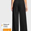 ISEEGZ 31'' Women's Linen Pants Wide Leg Work Dressy Pants Casual Slacks Business Trousers for Women with Pockets (Black, L)