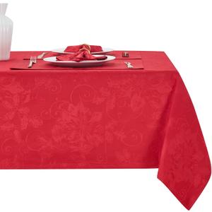 HomeJoy Rectangle Christmas Jacquard Table Cloth Waterproof Elegant Damask Floral Pattern Heavy Weight Wipeable Wrinkle Free Fabric Table Covers for Dinner or Daily Uses(Dark Red/52x70 Inch)