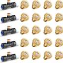 HOMENOTE 20 Pack Brass Misting Nozzles and 5 Pack Tees Misters for Outdoor Cooling System, Misting Nozzles Replacements for 1/4 inch tubing