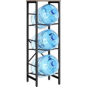 HOOBRO Water Jug Rack, Water Bottle Holder, 5 Gallon Water Jug Rack, 3-Tier Water Cooler Storage Rack, Water Dispenser Stand, for Kitchen, Living Room, Office, Greige and Black BG01ST01