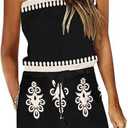 Summer Dress for Women Strapless Beach Cover Ups Boho Sundress Mini Dress Drawstring Waist with Pockets Size L