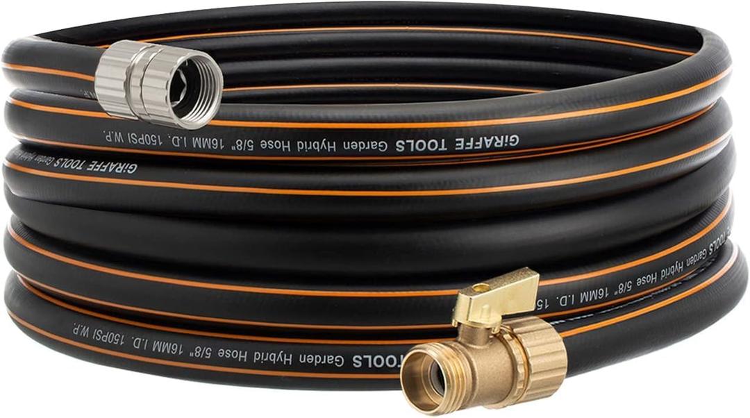 Giraffe Tools Hybrid Garden Hose 35ft x 5/8", Male and Female Fittings with Shut off Valve, Flexible, Heavy Duty, Leakproof, Lightweight Water Hose