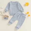 Winter Baby Boy Clothes Toddler Baby Boy Fall Outfit Waffle Knit Long Sleeve Sweatshirt Shirt Pants Clothing Set (Blue)