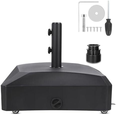 EVLIQUIL 81 lb Water Capacity Patio Umbrella Base Heavy Duty with Wheels Square Market Stand for Outdoor，Patio, Deck, Poolside，2 Locks 2 Knobs.