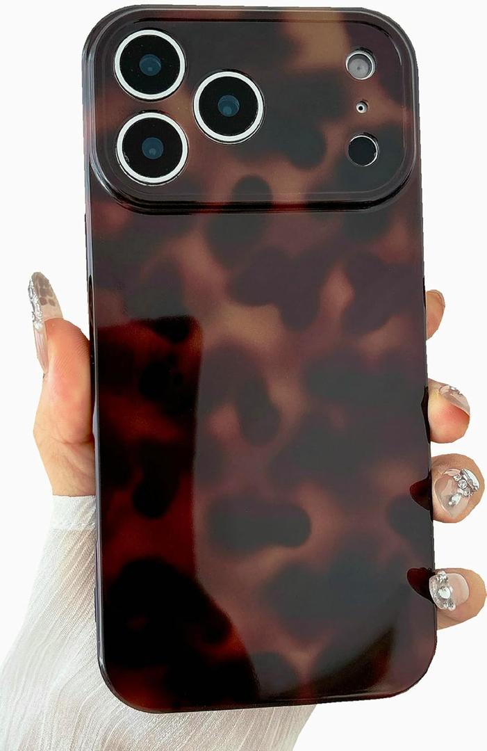 JANDM Compatible with iPhone 17 Pro Max Case, Soft TPU Tortoise Shell Chic Amber Classic Brown Leopard Pattern Protective Cover for Women Girls