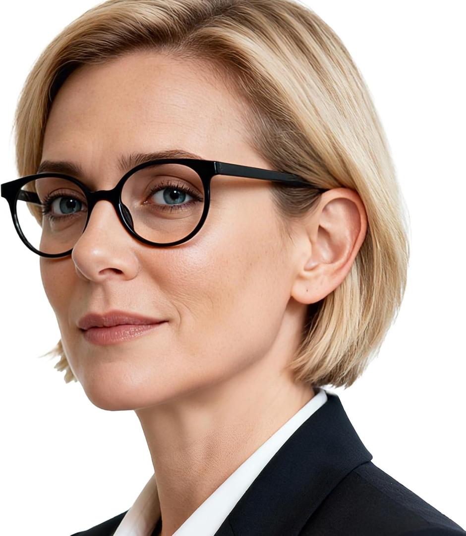 OCCI CHIARI Blue Light Reading Glasses Women Computer Round Readers for Petite Face (Black)