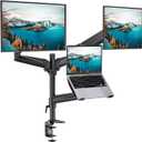 HUANUO Dual Monitor and Laptop Mount for Max 32” Monitor and 17” Laptop, Adjustable Spring Arm with Tilt, Swivel and Rotation, Dual Monitor and Notebook Stand with VESA Bracket 75/100 mm