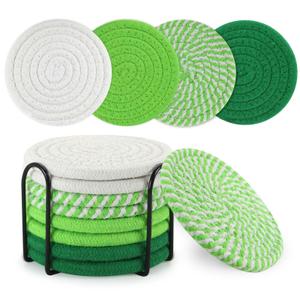 2 x Drink Coasters Set of 8,Cotton Woven Absorbent Cup Coasters with Holder,4 Colors Boho Coasters for Tabletop Protection Home Office Decor,Suitable for Kinds of Cups