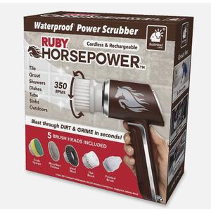 Horsepower Electric Power Scrubber, Waterproof, Spins 350 RPM, 5 Brush Heads, AS-SEEN-ON-TV, Cleans Dirt & Grime, Tile, Grout, Bathrooms, Kitchen, Auto Rims, Outdoor Furniture & More, Rechargeable